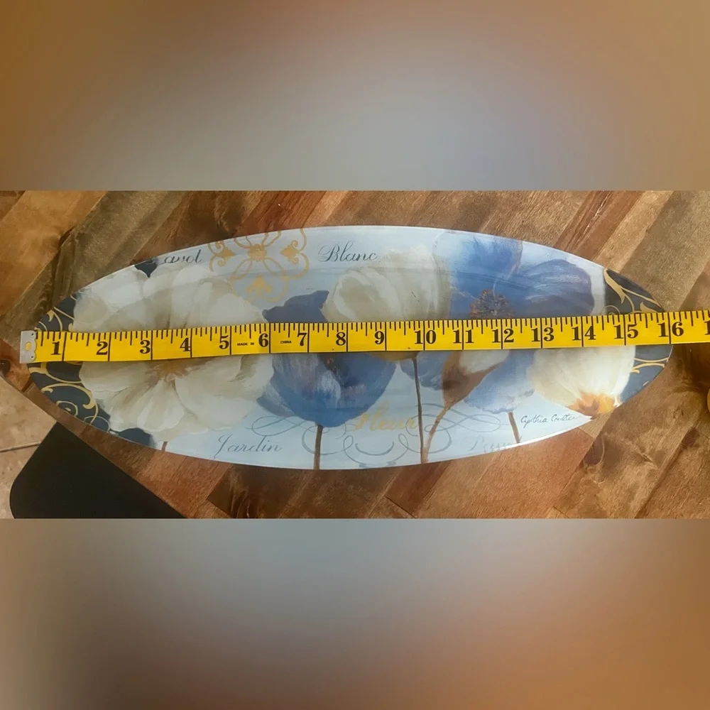 Floral Oval Glass Decorative Tray/Platter - Picture 2 of 3